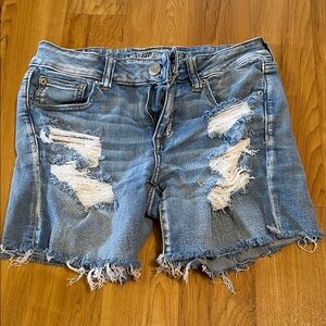 American Eagle Outfitters Light Blue Distressed Jean Shorts